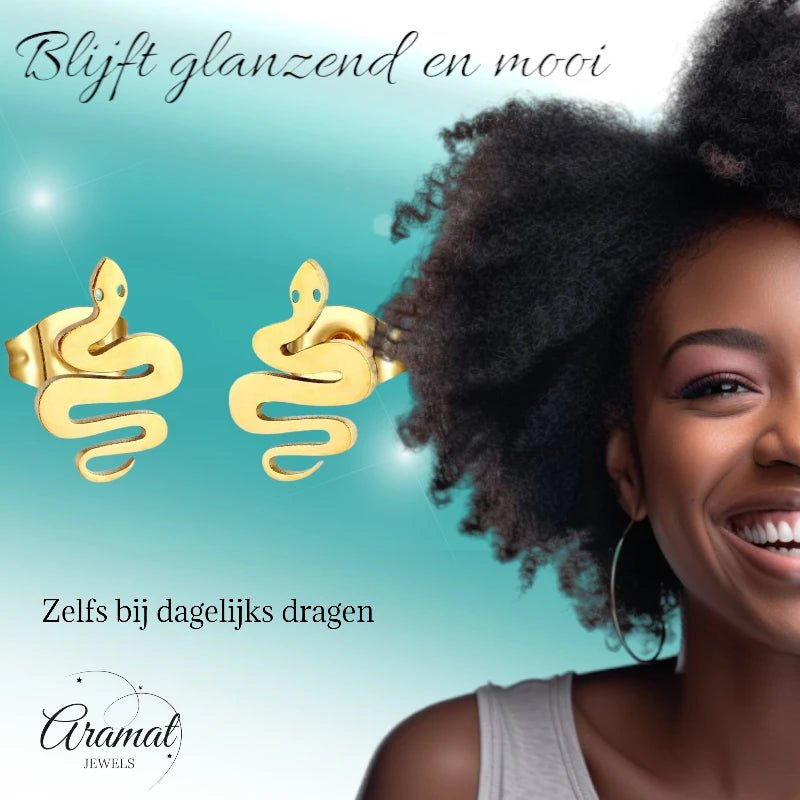 Stalen Slang Oorbellen &acirc;&euro;&ldquo; Goudkleurig RVS &acirc;&euro;&ldquo; 12x7mm &acirc;&euro