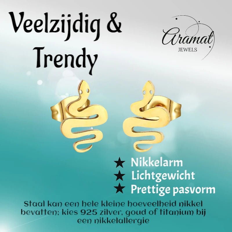 Stalen Slang Oorbellen &acirc;&euro;&ldquo; Goudkleurig RVS &acirc;&euro;&ldquo; 12x7mm &acirc;&euro