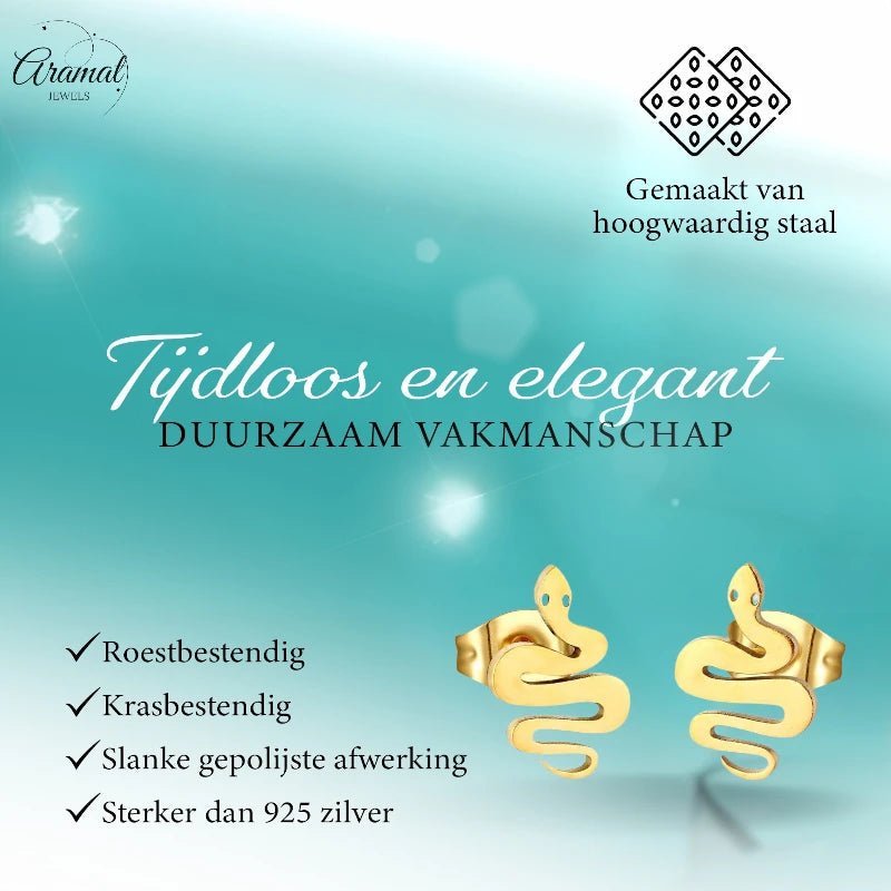 Stalen Slang Oorbellen &acirc;&euro;&ldquo; Goudkleurig RVS &acirc;&euro;&ldquo; 12x7mm &acirc;&euro