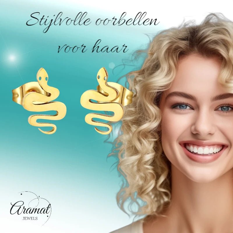 Stalen Slang Oorbellen &acirc;&euro;&ldquo; Goudkleurig RVS &acirc;&euro;&ldquo; 12x7mm &acirc;&euro