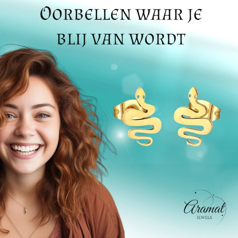 Stalen Slang Oorbellen &acirc;&euro;&ldquo; Goudkleurig RVS &acirc;&euro;&ldquo; 12x7mm &acirc;&euro