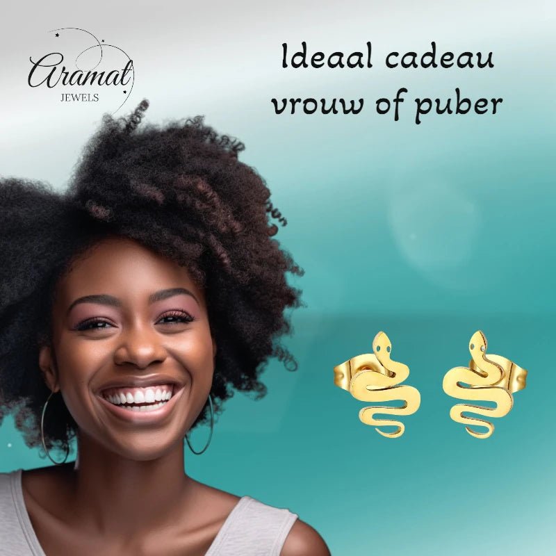Stalen Slang Oorbellen &acirc;&euro;&ldquo; Goudkleurig RVS &acirc;&euro;&ldquo; 12x7mm &acirc;&euro