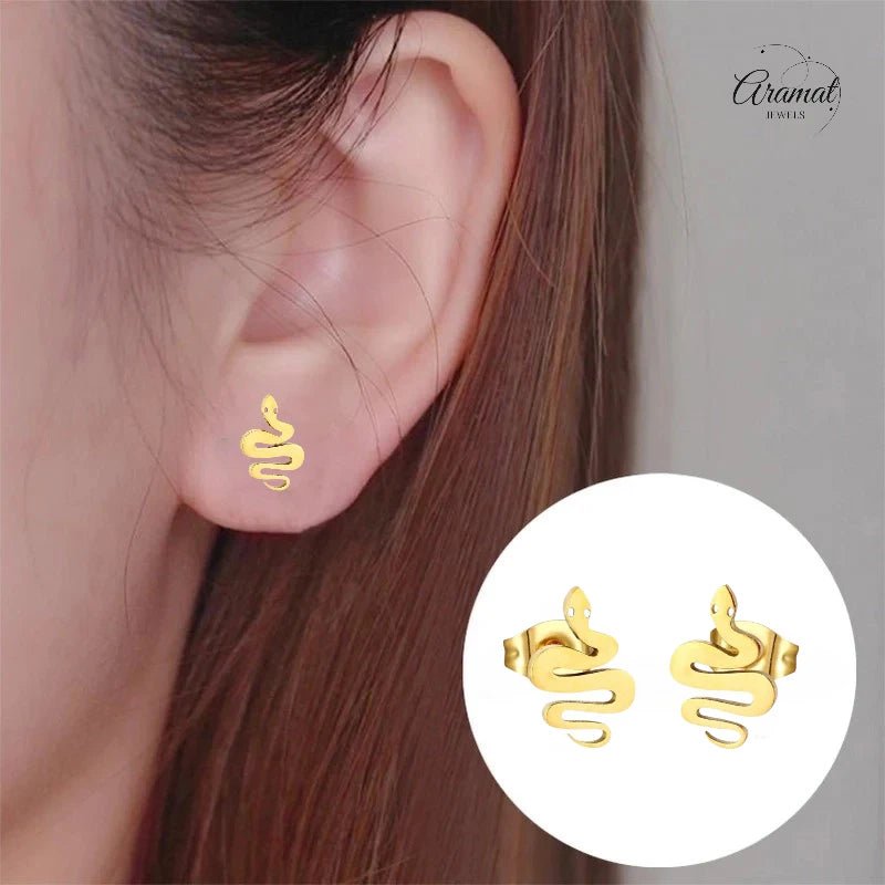 Stalen Slang Oorbellen &acirc;&euro;&ldquo; Goudkleurig RVS &acirc;&euro;&ldquo; 12x7mm &acirc;&euro