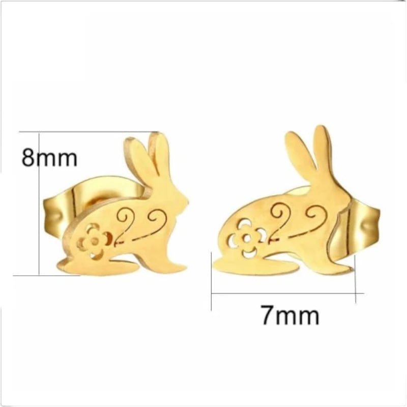 Stalen Konijn Oorbellen &acirc;&euro;&ldquo; Goudkleurig RVS &acirc;&euro;&ldquo; 8x7mm &acirc;&euro