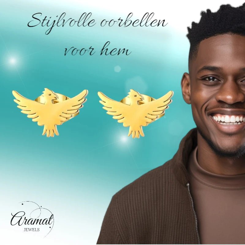 Stalen Adelaar Oorbellen &acirc;&euro;&ldquo; Goudkleurig RVS &acirc;&euro;&ldquo; 10x6mm &acirc;&eu