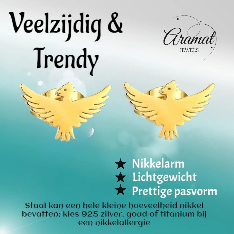 Stalen Adelaar Oorbellen &acirc;&euro;&ldquo; Goudkleurig RVS &acirc;&euro;&ldquo; 10x6mm &acirc;&eu