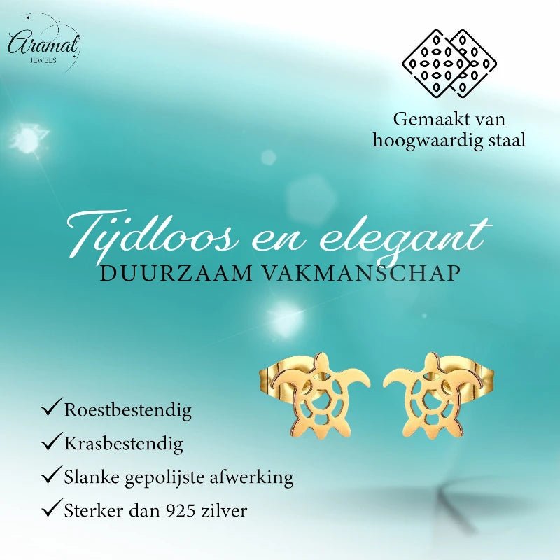 Stalen Schildpad Oorbellen Meisje &acirc;&euro;&ldquo; Goudkleurig RVS &acirc;&euro;&ldquo; Dieren O