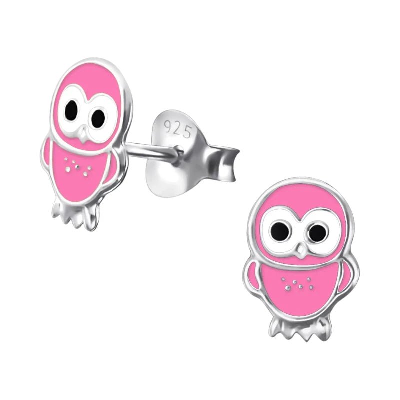 Zilveren Uiltjes Oorbellen Meisje &acirc;&euro;&ldquo; 925 Zilver &acirc;&euro;&ldquo; Roze Emaille 