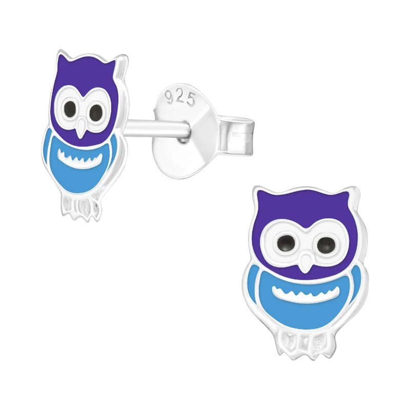Zilveren Uiltjes Oorbellen Meisje &acirc;&euro;&ldquo; 925 Zilver &acirc;&euro;&ldquo; Blauw Emaille
