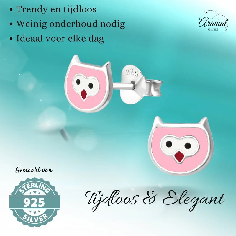 Zilveren Uiltjes Oorbellen voor Meisjes &acirc;&euro;&ldquo; 6x7mm -
