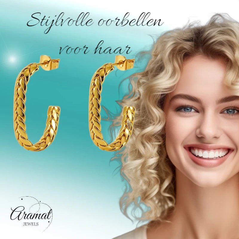 Goudkleurige Rechthoekige Oorstekers 25mm -