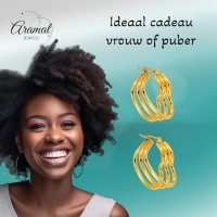 Goudkleurige Triple Hart Oorringen 25mm -