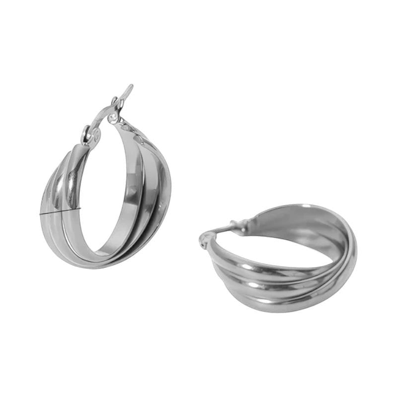 Zilverkleurige Triple Oorringen 22x8mm &acirc;&euro;&ldquo; Strakke look, driedubbel effect -