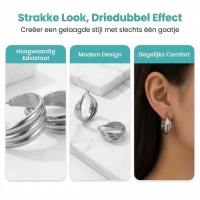 Zilverkleurige Triple Oorringen 22x8mm &acirc;&euro;&ldquo; Strakke look, driedubbel effect -