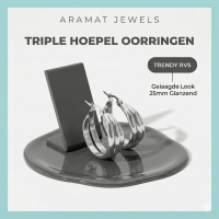 Zilverkleurige Triple Oorringen 25x9mm &acirc;&euro;&ldquo; Glanzend en Gelaagd -