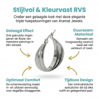 Zilverkleurige Triple Oorringen 25x9mm &acirc;&euro;&ldquo; Glanzend en Gelaagd -