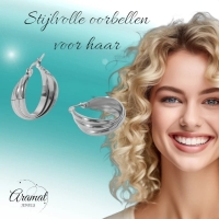 Zilverkleurige Triple Oorringen 25x9mm &acirc;&euro;&ldquo; Glanzend en Gelaagd -