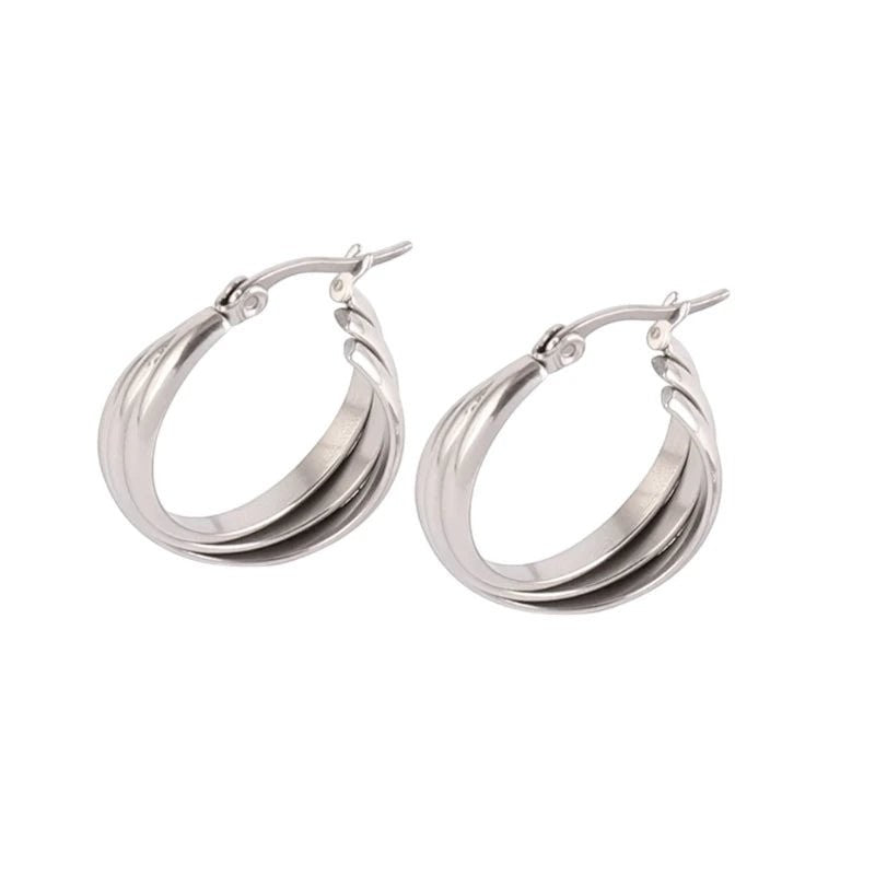 Zilverkleurige Triple Oorringen 20x7,5mm &acirc;&euro;&ldquo; Glanzend & Gekruist -