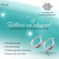Zilverkleurige Triple Oorringen 20x7,5mm &acirc;&euro;&ldquo; Glanzend & Gekruist -