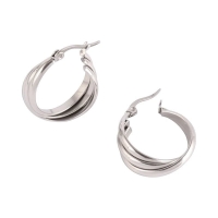 Zilverkleurige Triple Oorringen 20x7,5mm &acirc;&euro;&ldquo; Glanzend & Gekruist -