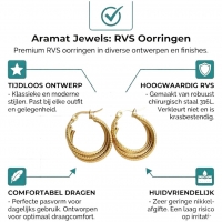 Goudkleurige Triple Oorringen RVS met Streepjesmotief 20x7,5mm -