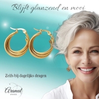 Goudkleurige Triple Oorringen RVS met Streepjesmotief 20x7,5mm -
