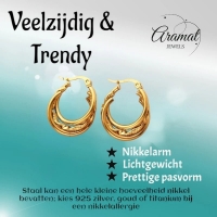 Goudkleurige 3-in-1 Oorringen RVS met Twist 20mm -
