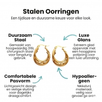 Goudkleurige 3-in-1 Oorringen RVS met Twist 20mm -