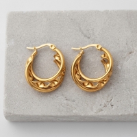 Goudkleurige Triple Oorringen RVS met Gedraaide Ring 20x7mm -