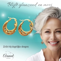 Goudkleurige Triple Oorringen RVS met Gedraaide Ring 20x7mm -