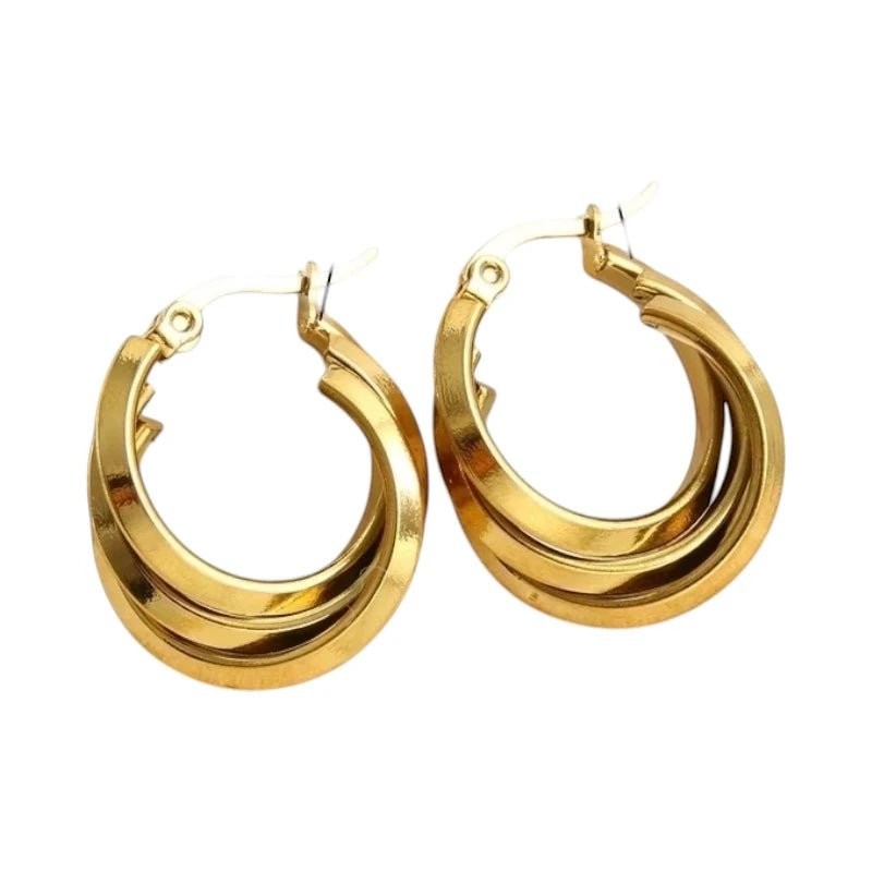 Triple Oorringen Rond Goudkleurig - 25x9mm -