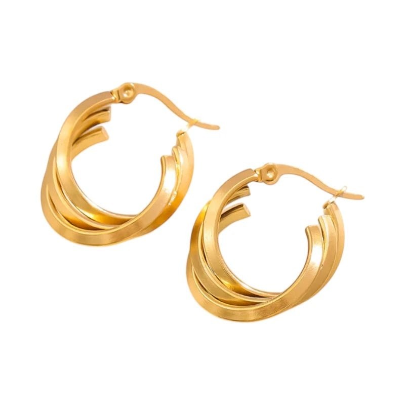 Triple Oorringen Rond Gekruist Goudkleurig - 25x7mm -