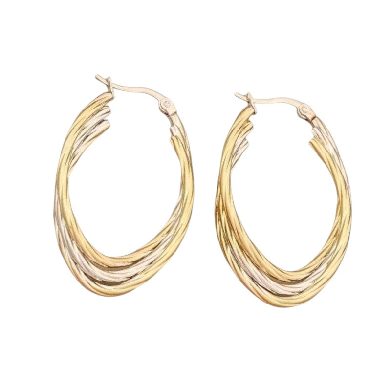 Bicolor Triple Oorringen Ovaal 38x6mm &acirc;&euro;&ldquo; Goud & Zilver -