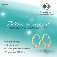 Bicolor Triple Oorringen Ovaal 38x6mm &acirc;&euro;&ldquo; Goud & Zilver -
