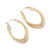 Bicolor Triple Oorringen Ovaal 38x6mm &acirc;&euro;&ldquo; Goud & Zilver -
