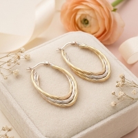 Bicolor Triple Oorringen Ovaal 38x6mm &acirc;&euro;&ldquo; Goud & Zilver -