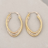 Bicolor Triple Oorringen Ovaal 38x6mm &acirc;&euro;&ldquo; Goud & Zilver -