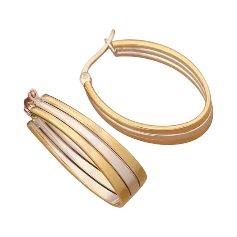 Triple Oorringen Ovaal 35x9mm - Goud & Zilver -