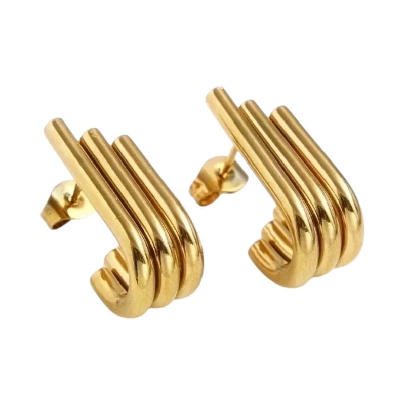 Triple Oorstekers Goudkleurig - Halve Hoepel Design -