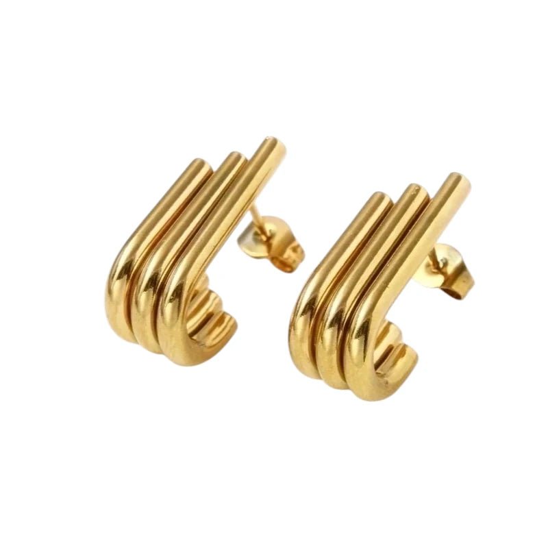 Triple Oorstekers Goudkleurig - Halve Hoepel Design -