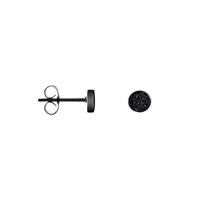 Stoere Zwarte Oorbellen Sandblast - 5mm RVS Mat -