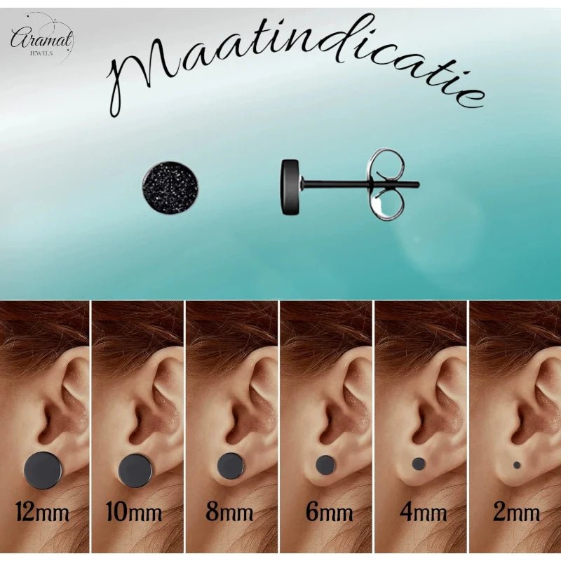 Stoere Zwarte Oorbellen Sandblast - 5mm RVS Mat -
