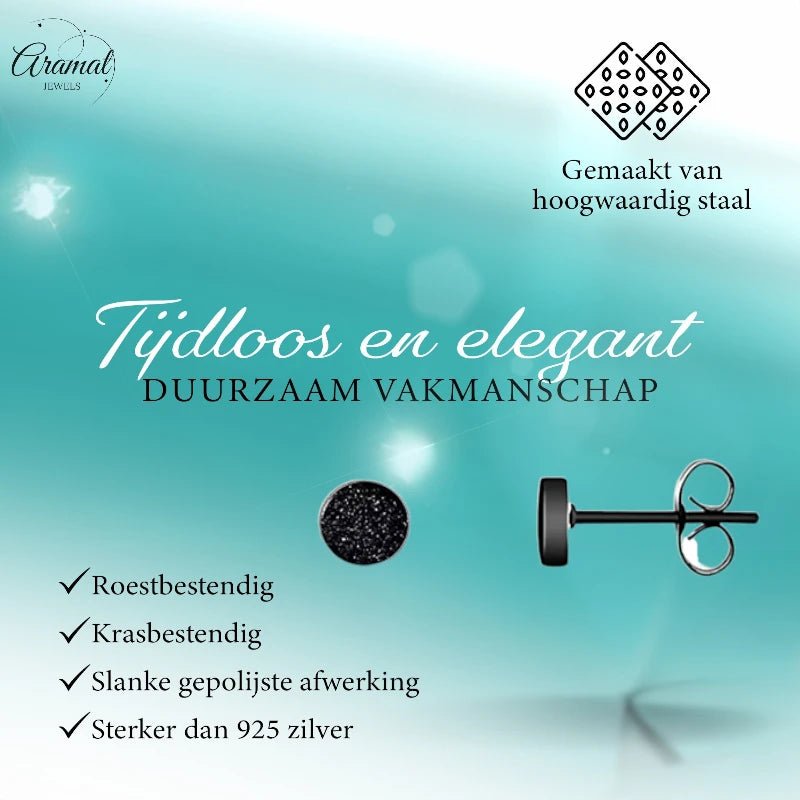 Stoere Zwarte Oorbellen Sandblast - 5mm RVS Mat -