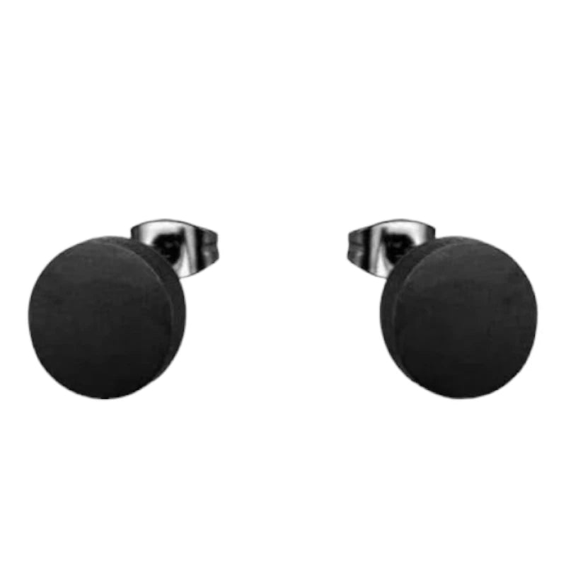 Stoere Zwarte Ronde Oorbellen - 10mm RVS -