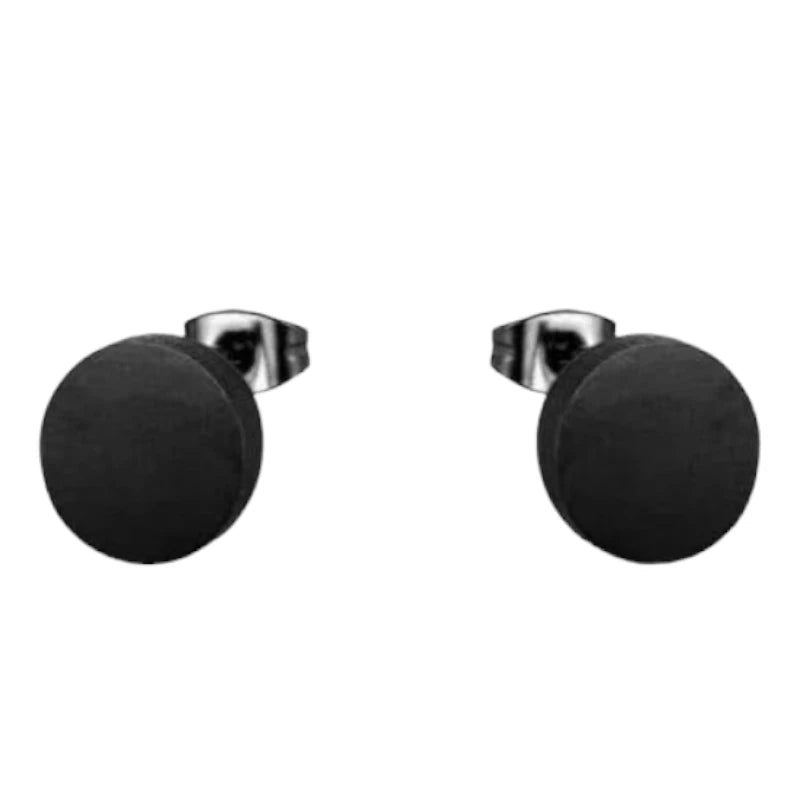 Stoere Zwarte Ronde Oorbellen - 10mm RVS -