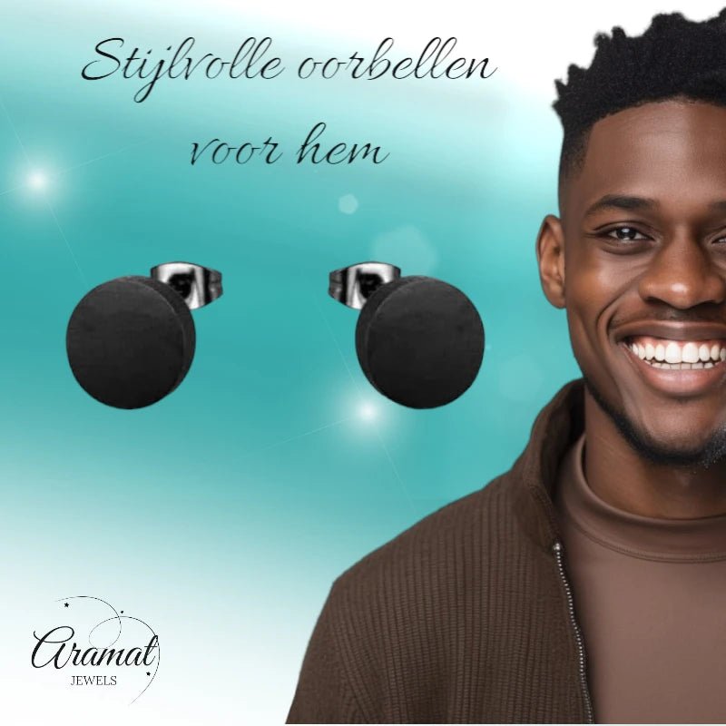 Stoere Zwarte Ronde Oorbellen - 10mm RVS -