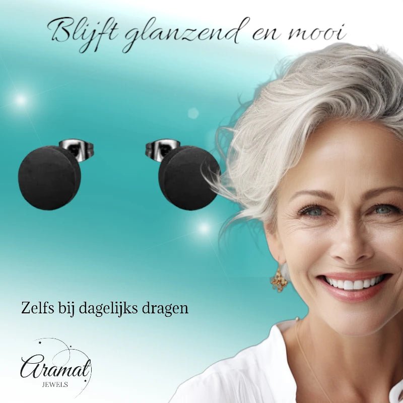 Stoere Zwarte Ronde Oorbellen - 10mm RVS -