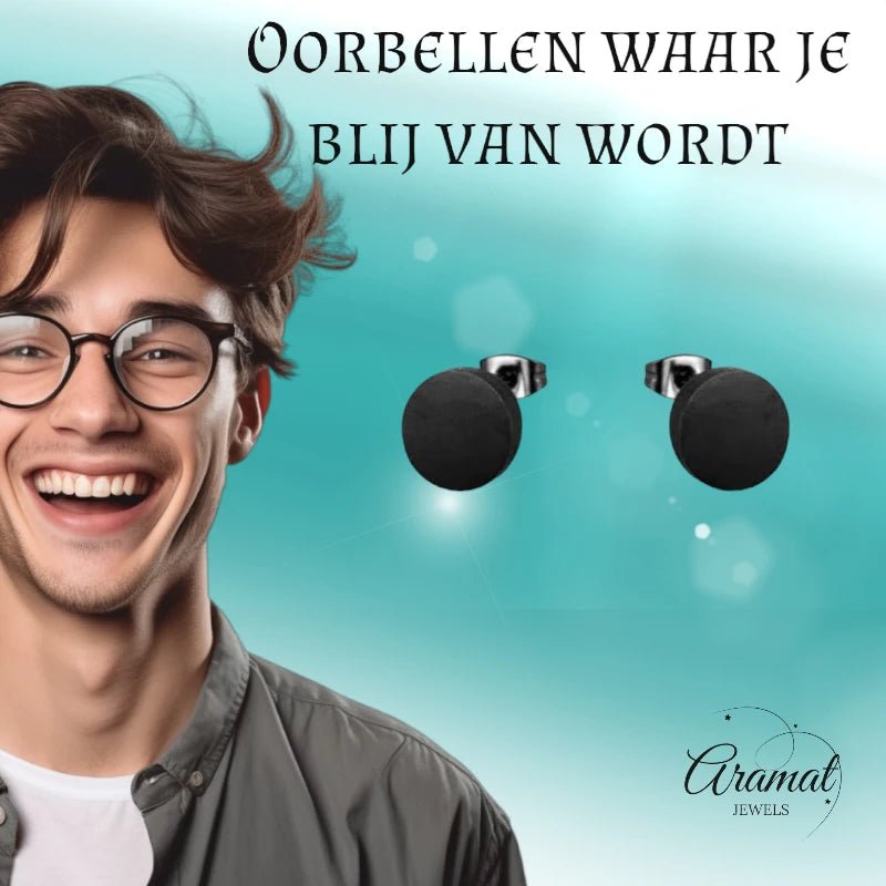 Stoere Zwarte Ronde Oorbellen - 10mm RVS -