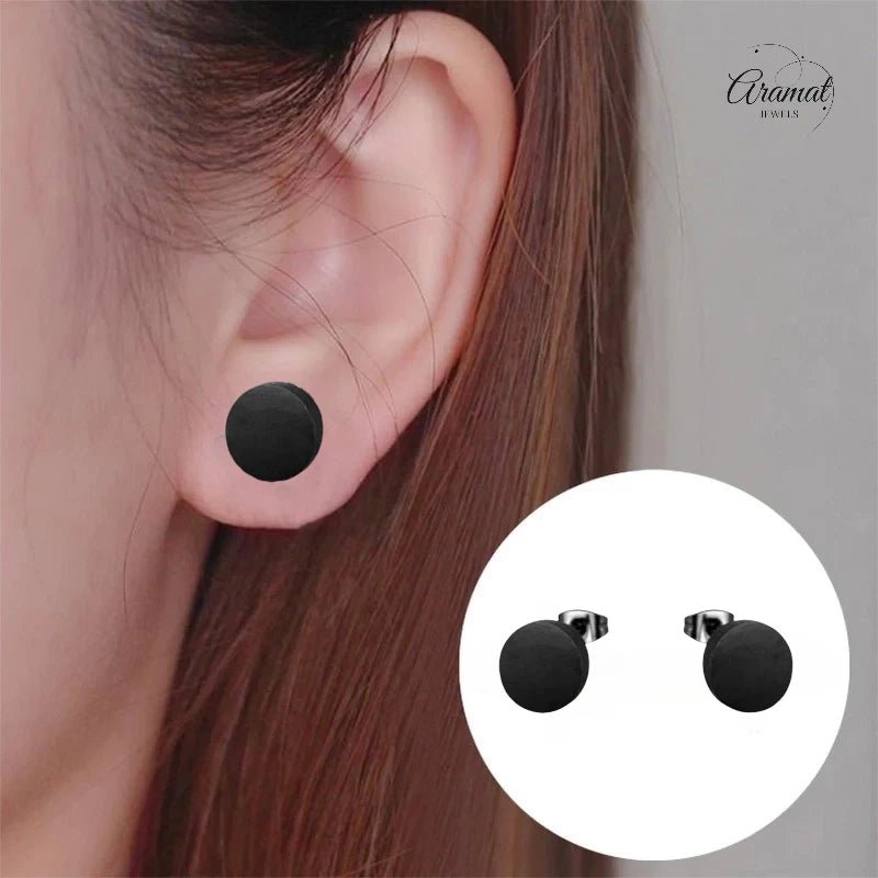 Stoere Zwarte Ronde Oorbellen - 10mm RVS -