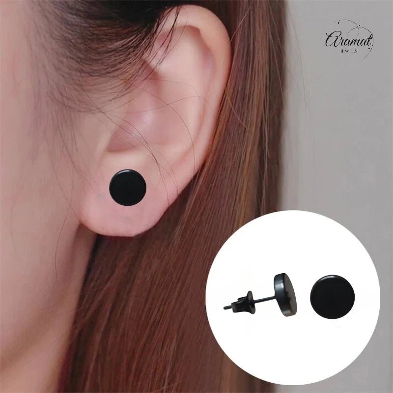 Stoere Zwarte Ronde Oorbellen - 8mm RVS -